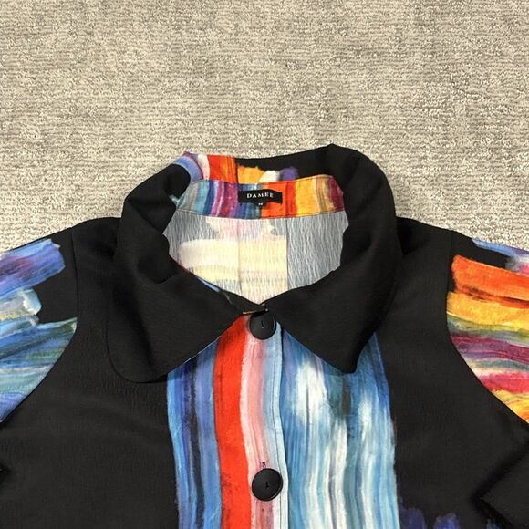 Damee Shirt Jacket Womens Medium Abstract Button Pockets Artsy Art To Wear Black - Picture 2 of 9